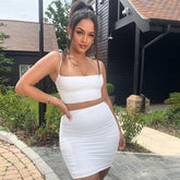 Conjunto de falda de cintura alta y top corto de estilo sencillo - Blanco